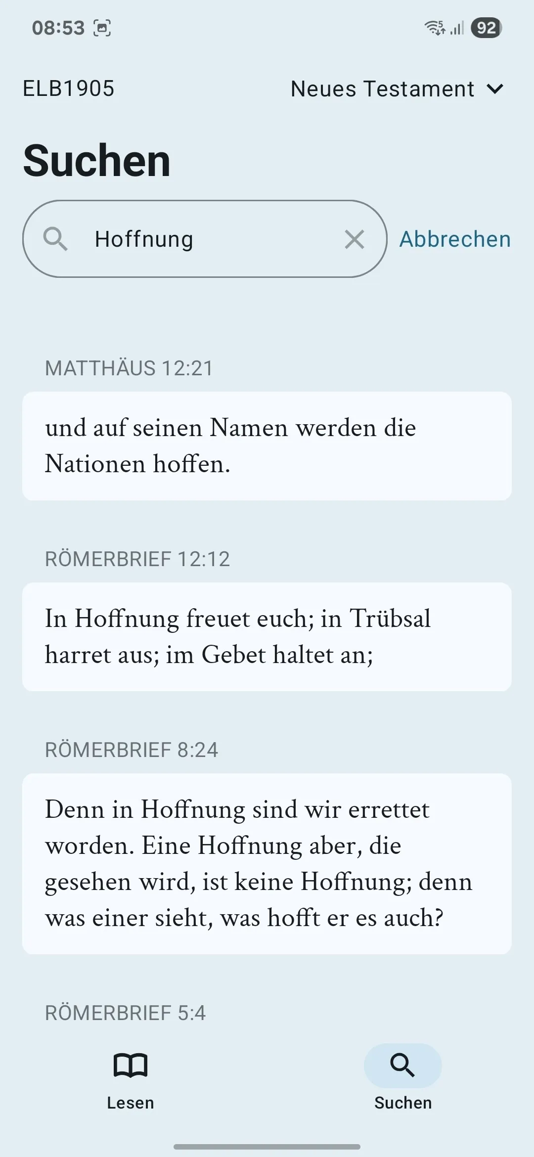 Screenshot der Suchfunktion der Vector Bible App