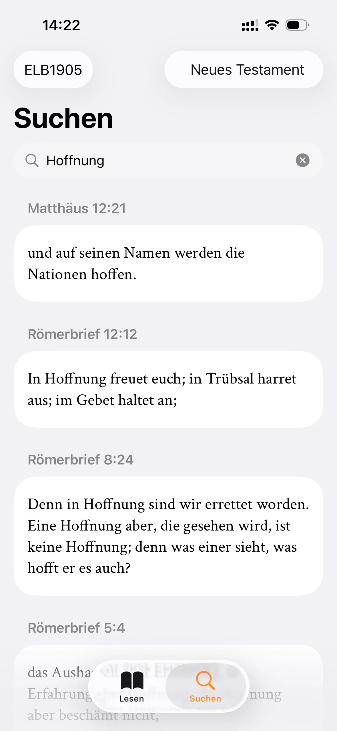 Screenshot der Suchfunktion der Vector Bible App