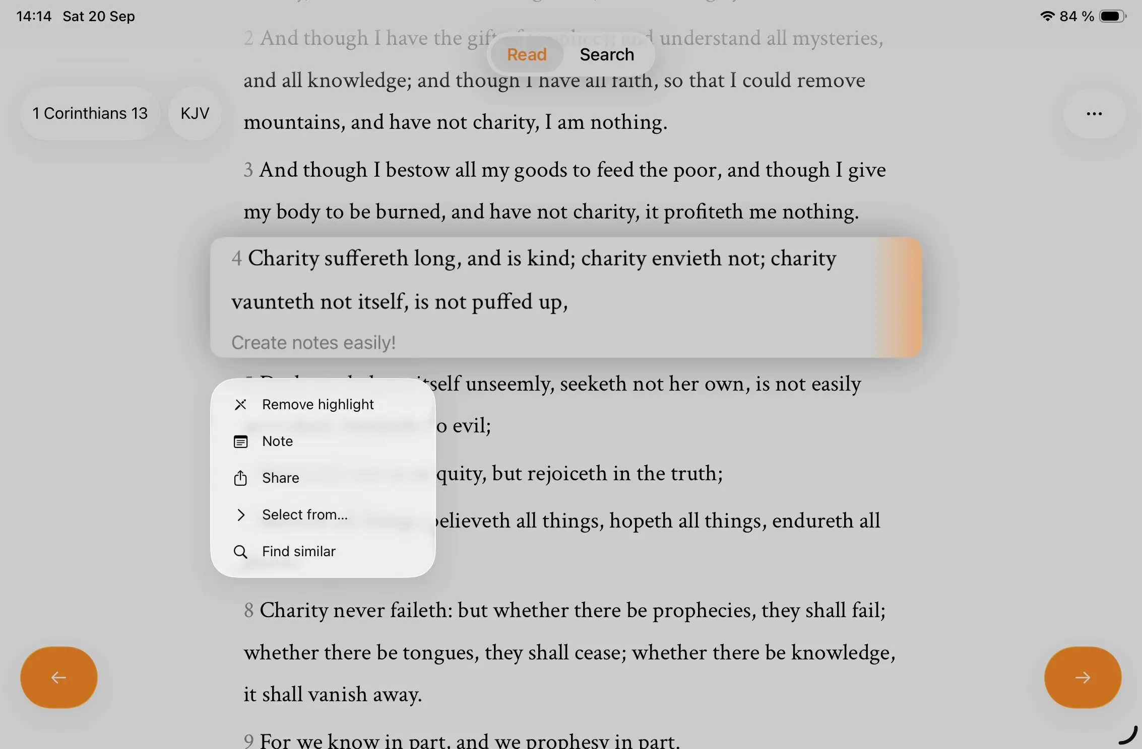 Screenshot of the Vector Bible app for tablets